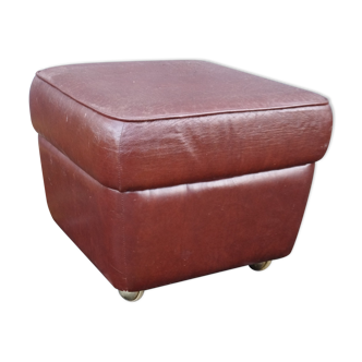 Ottoman with wheels in brown skaï year 70