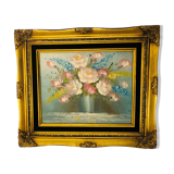 Oil on canvas - still life with bouquet of flowers
