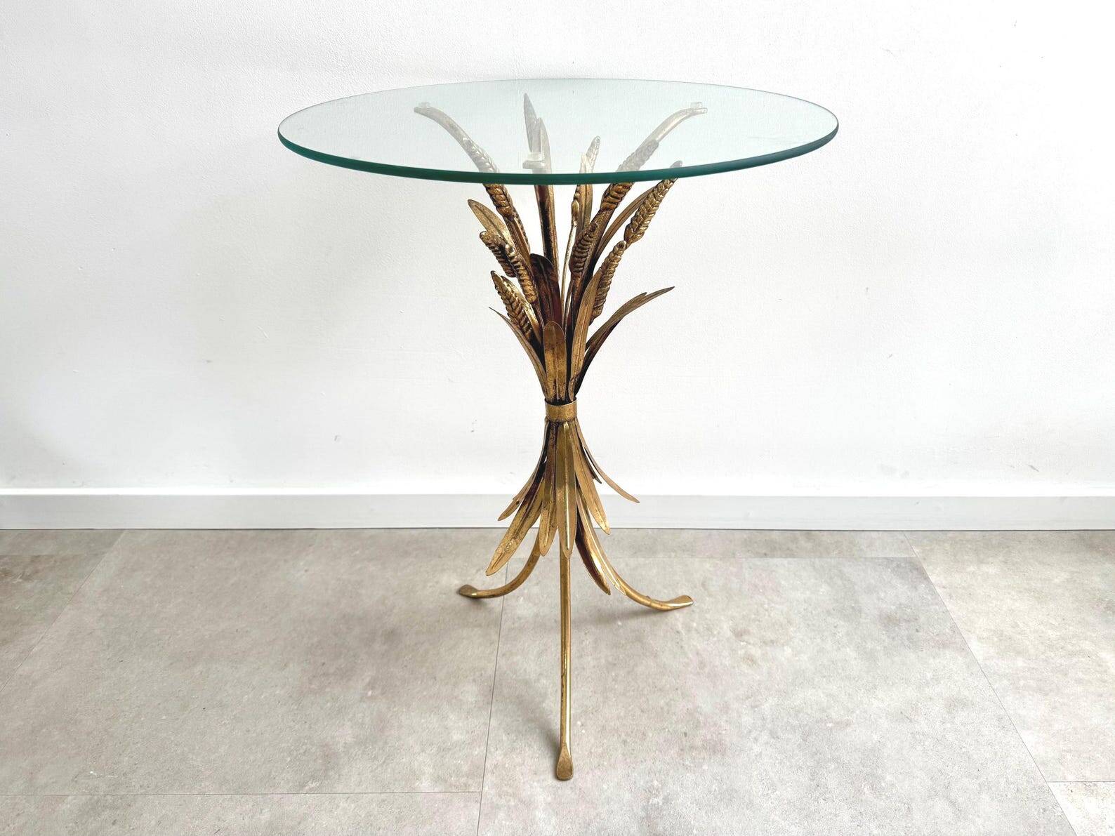 Table d'appoint en laiton vintage formant une gerbe de blé