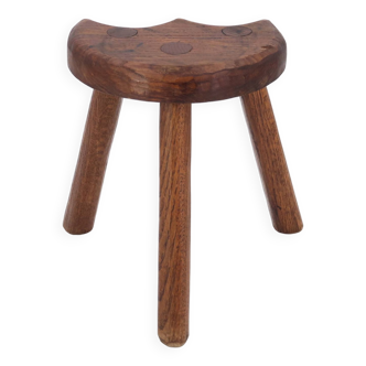 Tabouret tripode en bois, art populaire montagne, années 50