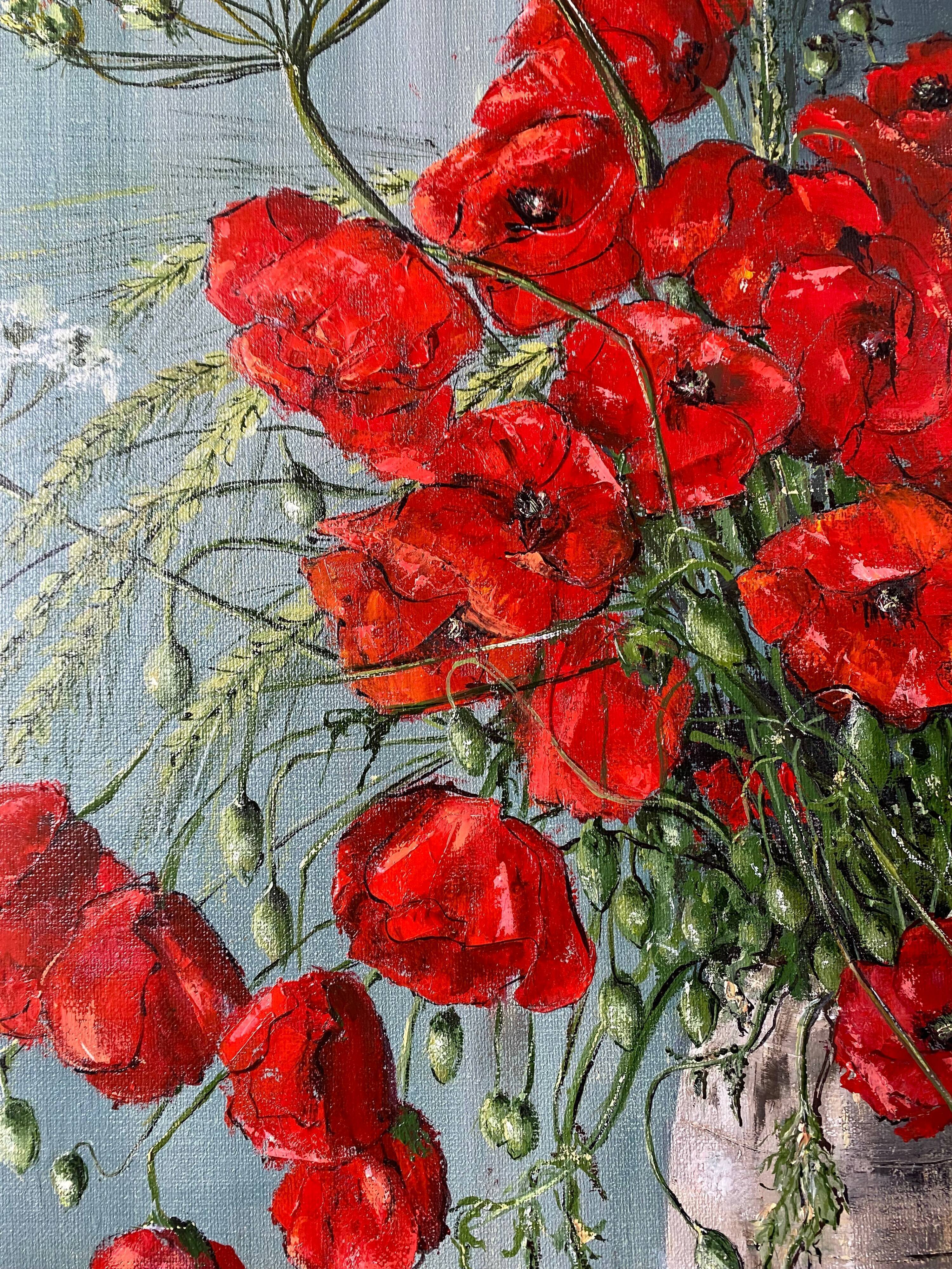 Table "Bouquet of Poppies" HST Flowers signed Monier