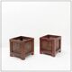 Pair of vintage wooden planters with woven rattan panels - 1970s