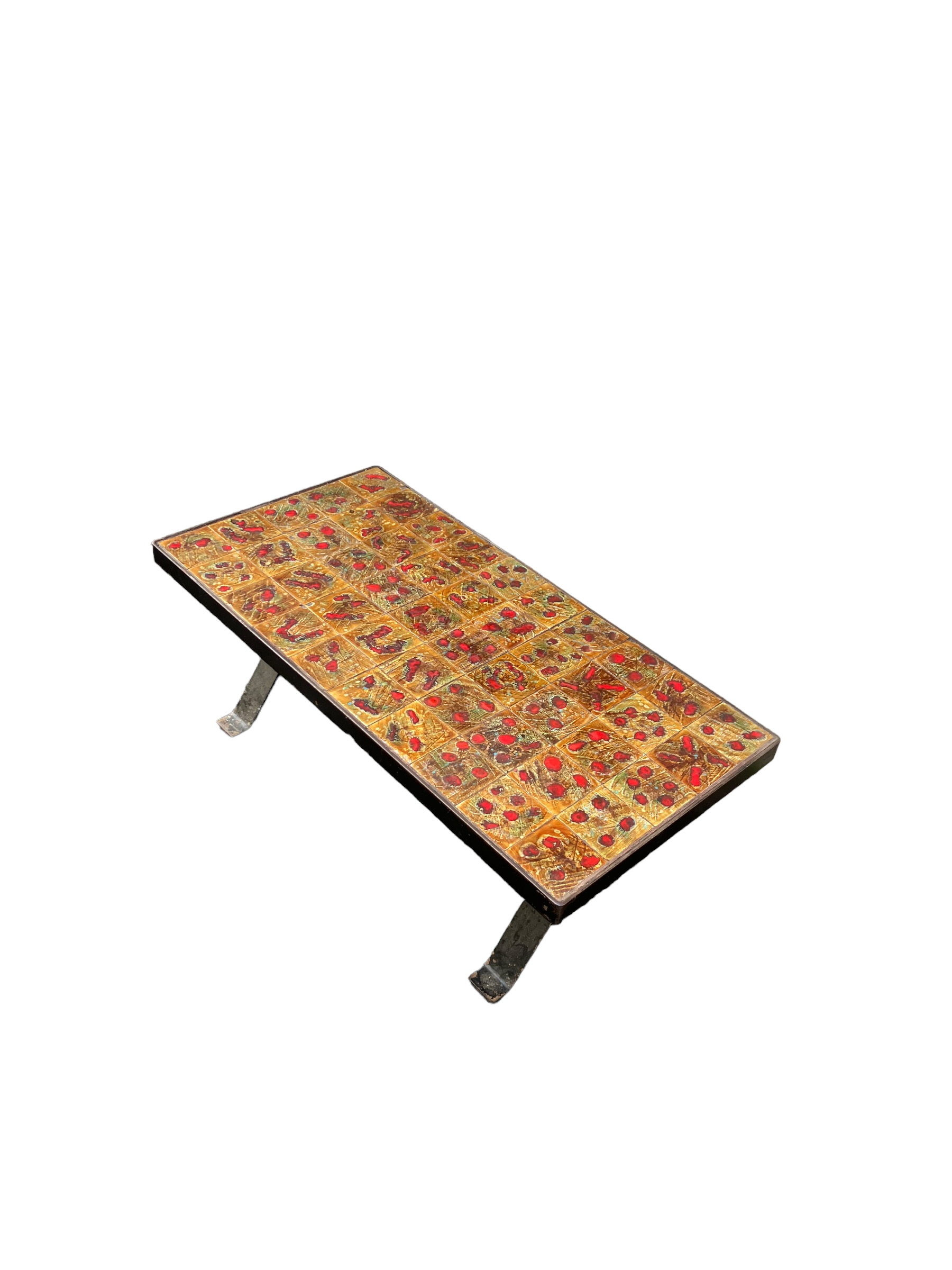 Midcentury coffee table in ceramic and cast iron