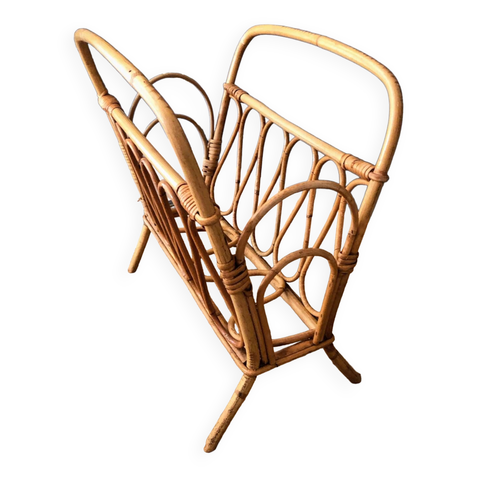 Vintage rattan magazine rack