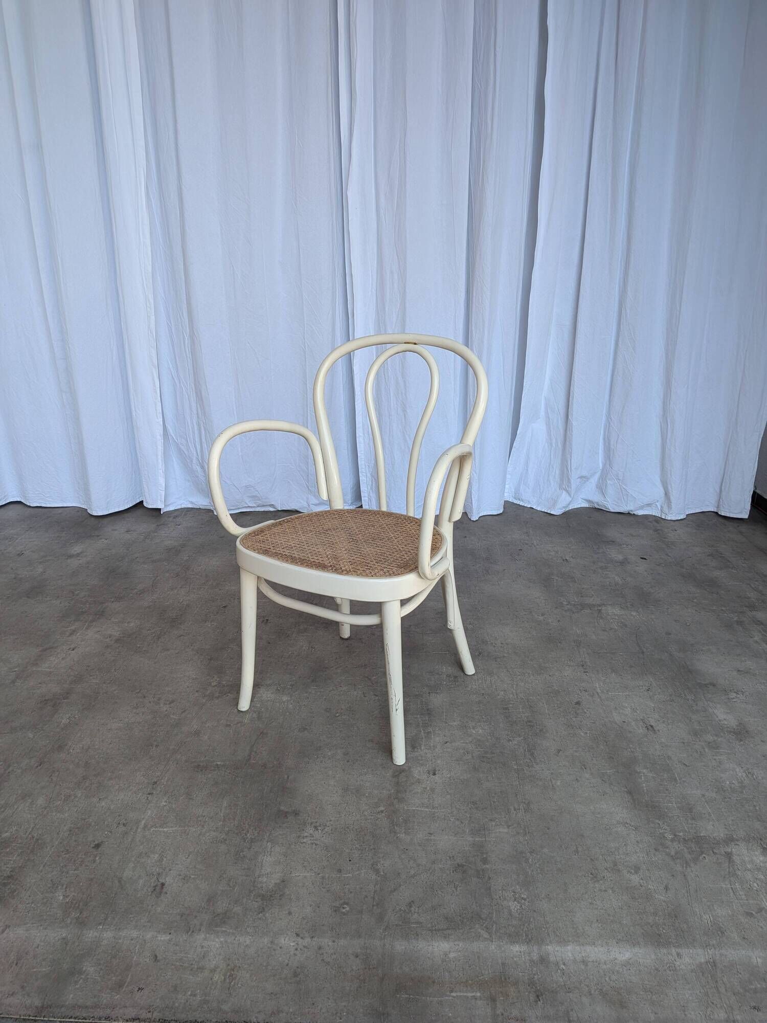 Vintage Thonet Style Dining Chair: White Beech Bentwood Cane Seat