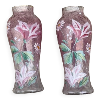 Pair of enamelled glass vases