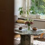 Table basse octogonale en marbre vintage italien en vert gris chaud