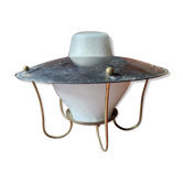 Lustre suspension lanterne tôle opaline laiton vintage