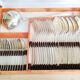 Silver cutlery set, Alfenide, ribbon decoration