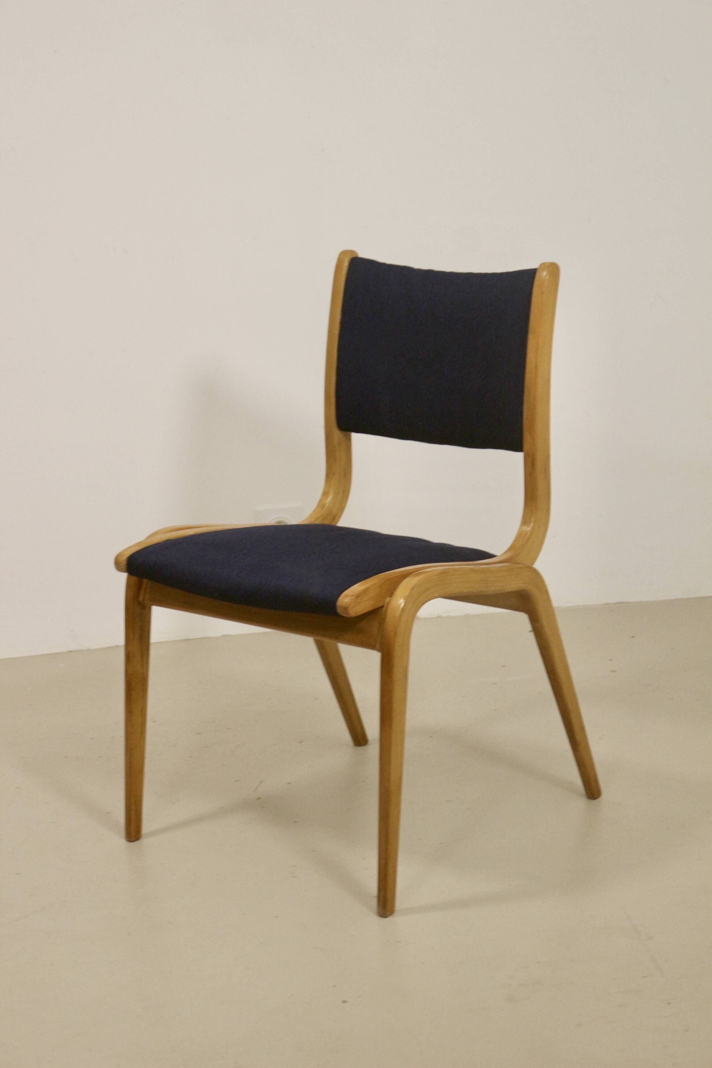 Lot de 4 chaises design scandinave bois courbé année 60.