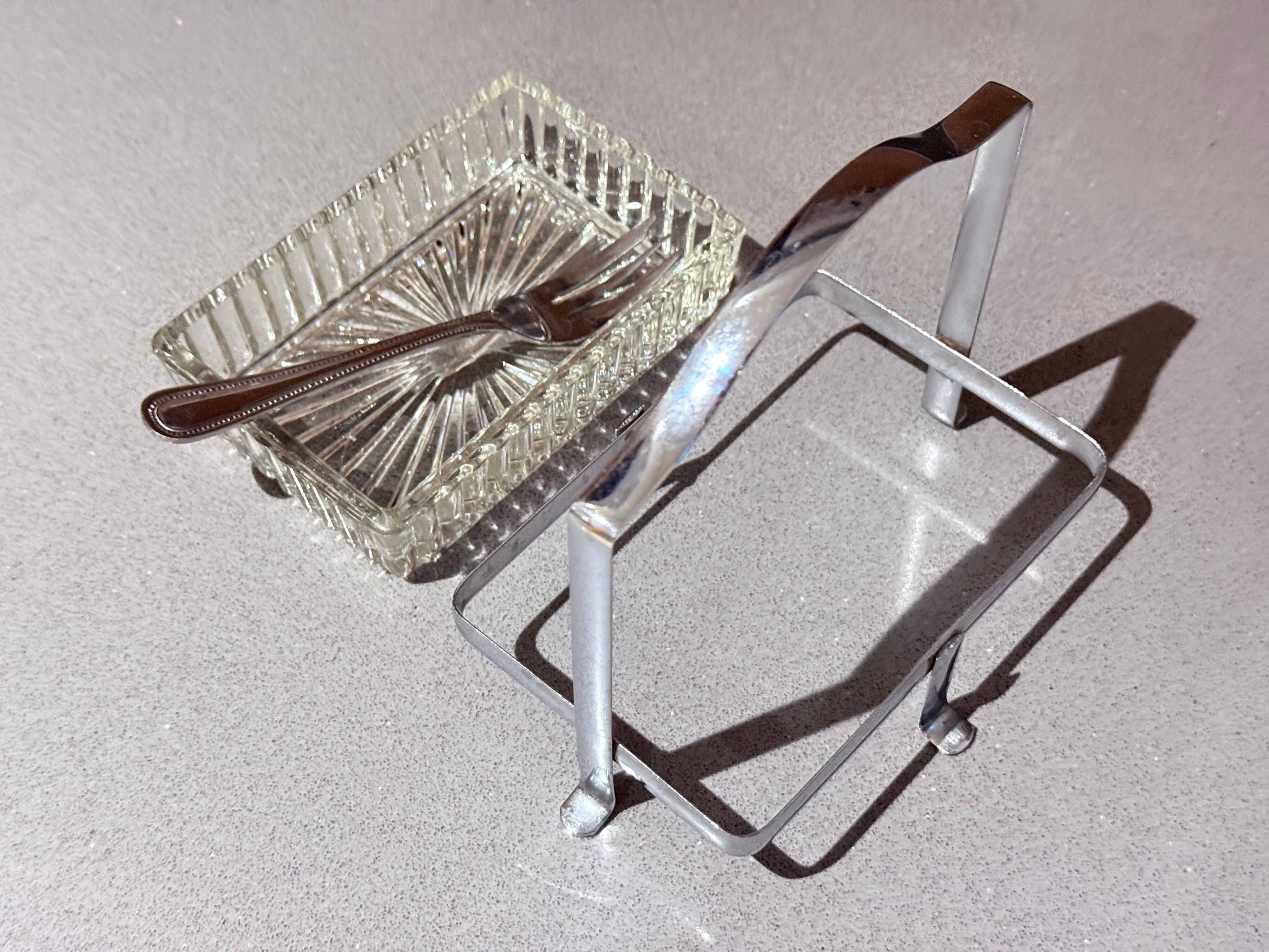 Antique Butter Dish & Knife, Silver Crystal Butter Dish Decorative Table Ware