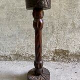 Rustic ashtray carved wood on vintage stand