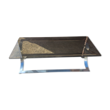 Vintage coffee table year 70 smoked glass and chrome steel