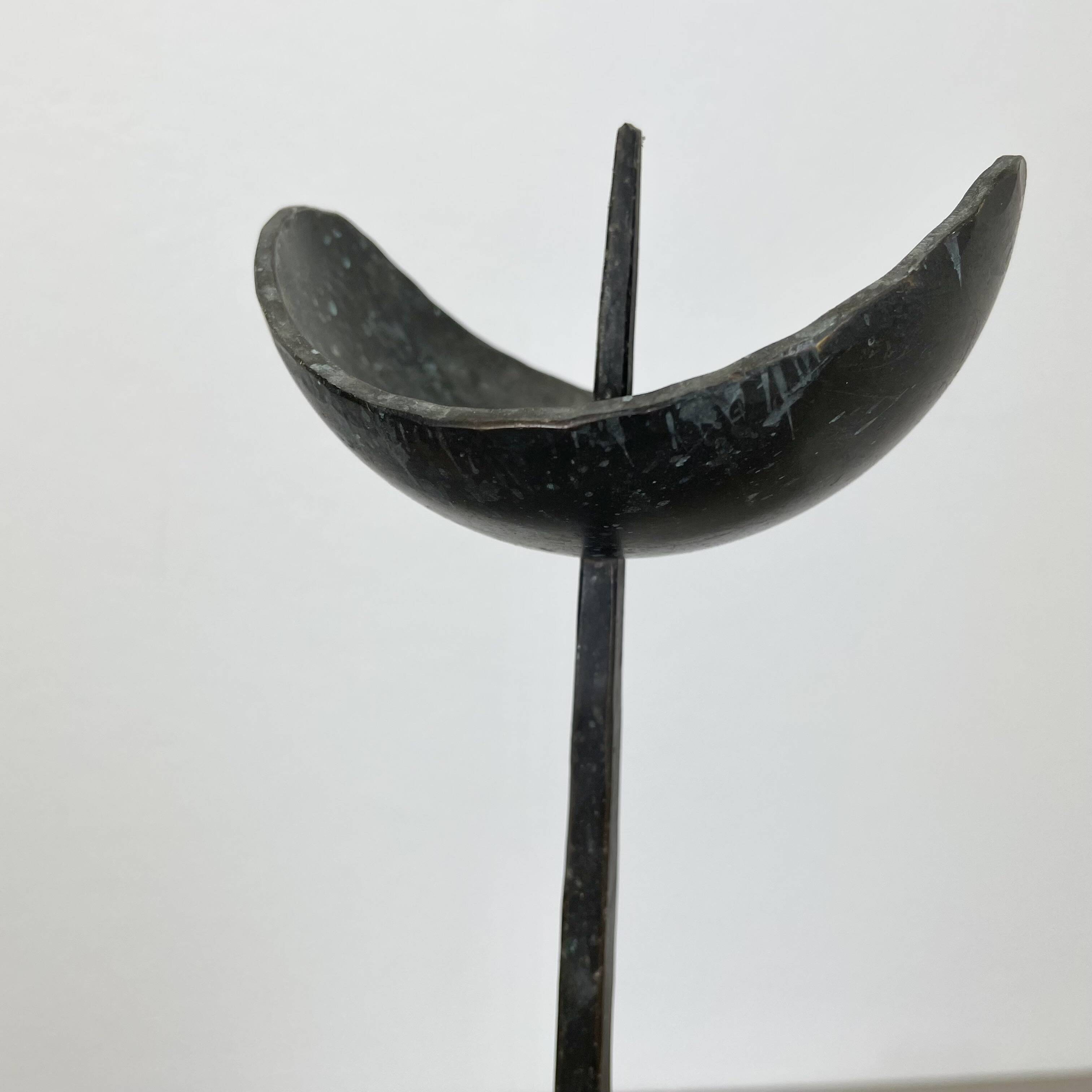 Large 47cm Brutalist Cast Iron Candle Holder by Manfred Bergmeister, Germany 1970