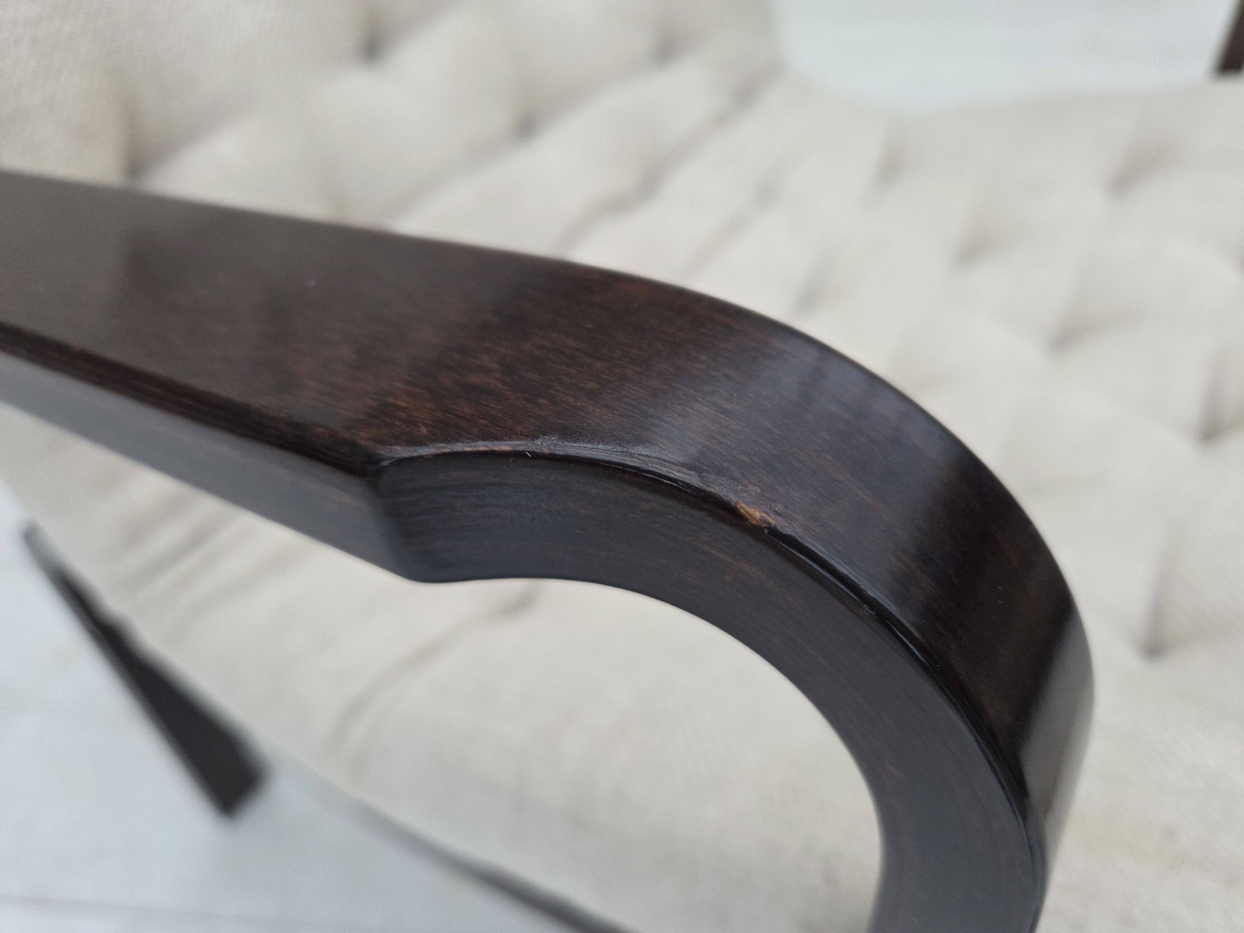 1970s, Scandinavian armchair, furniture wool, dark beech wood.