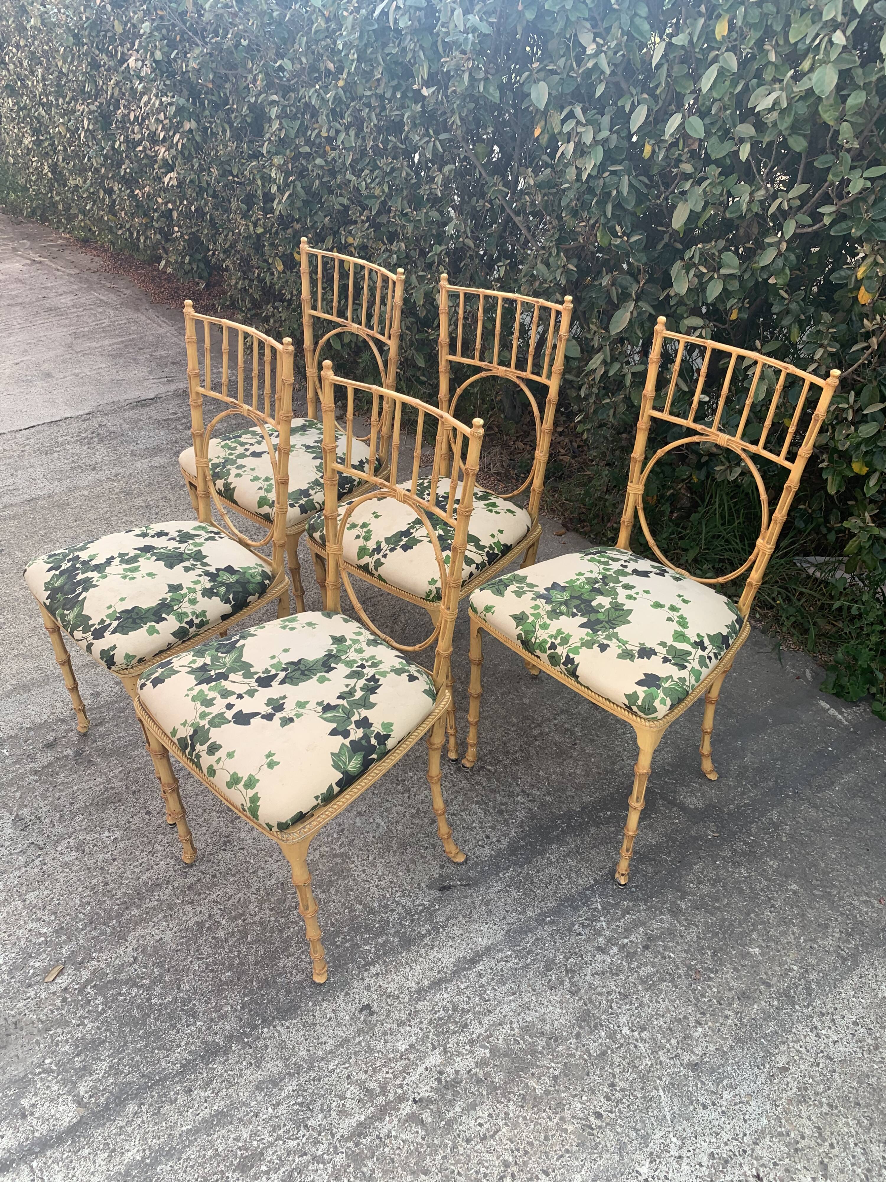 Vintage wrought iron bamboo chairs