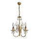 French Vintage Gold Effect Metal-Crystal 3 Light Chandelier Glass Bobeches