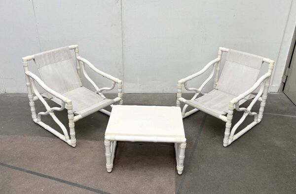 Fauteuils et table de jardin vintage en faux bambou de Kettal, Espagne, années 1980
