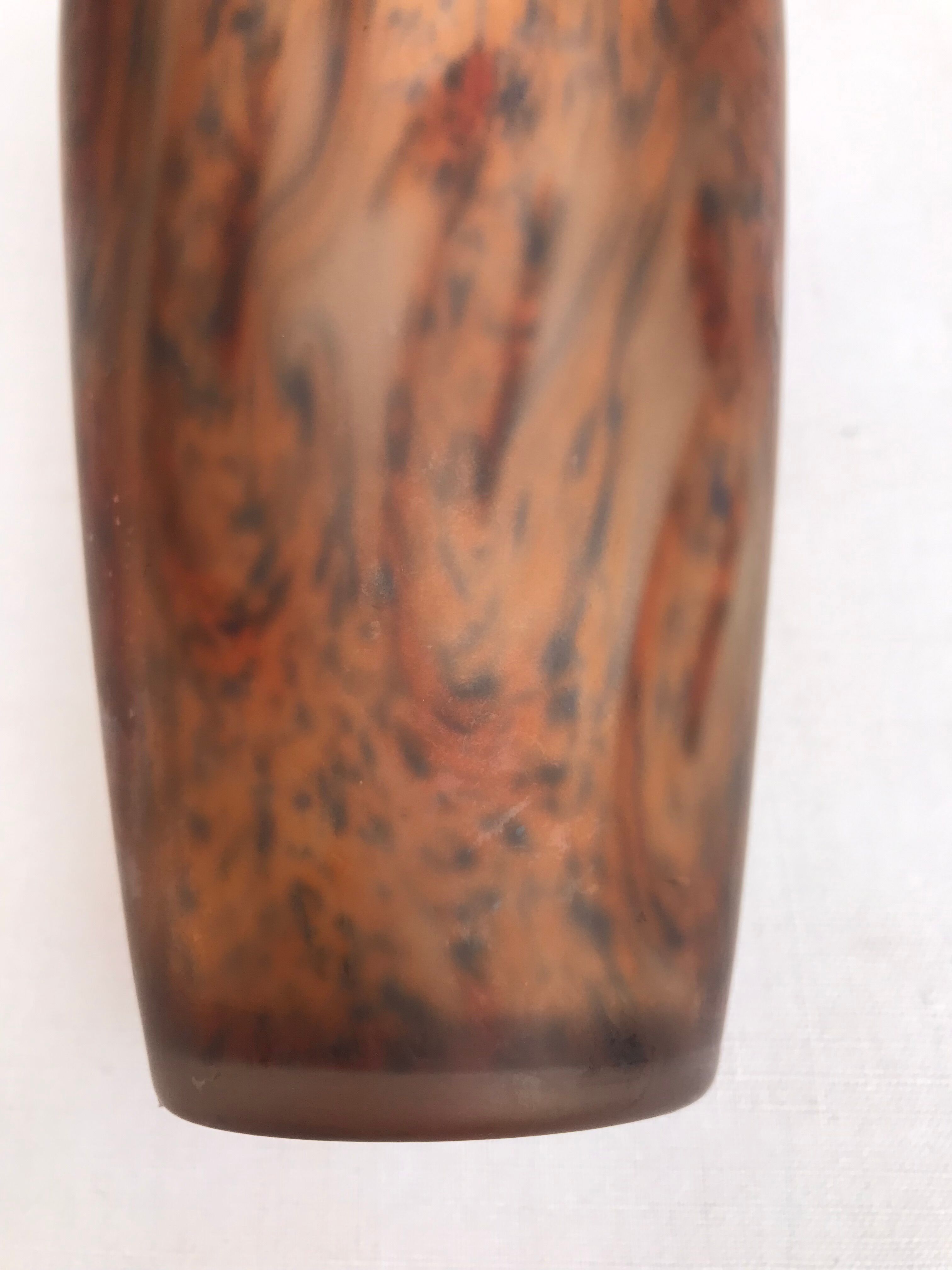 Orange / blue marble vase (signed?) old glass paste