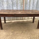 Rustic antique farmhouse table in solid oak with 1 drawer.