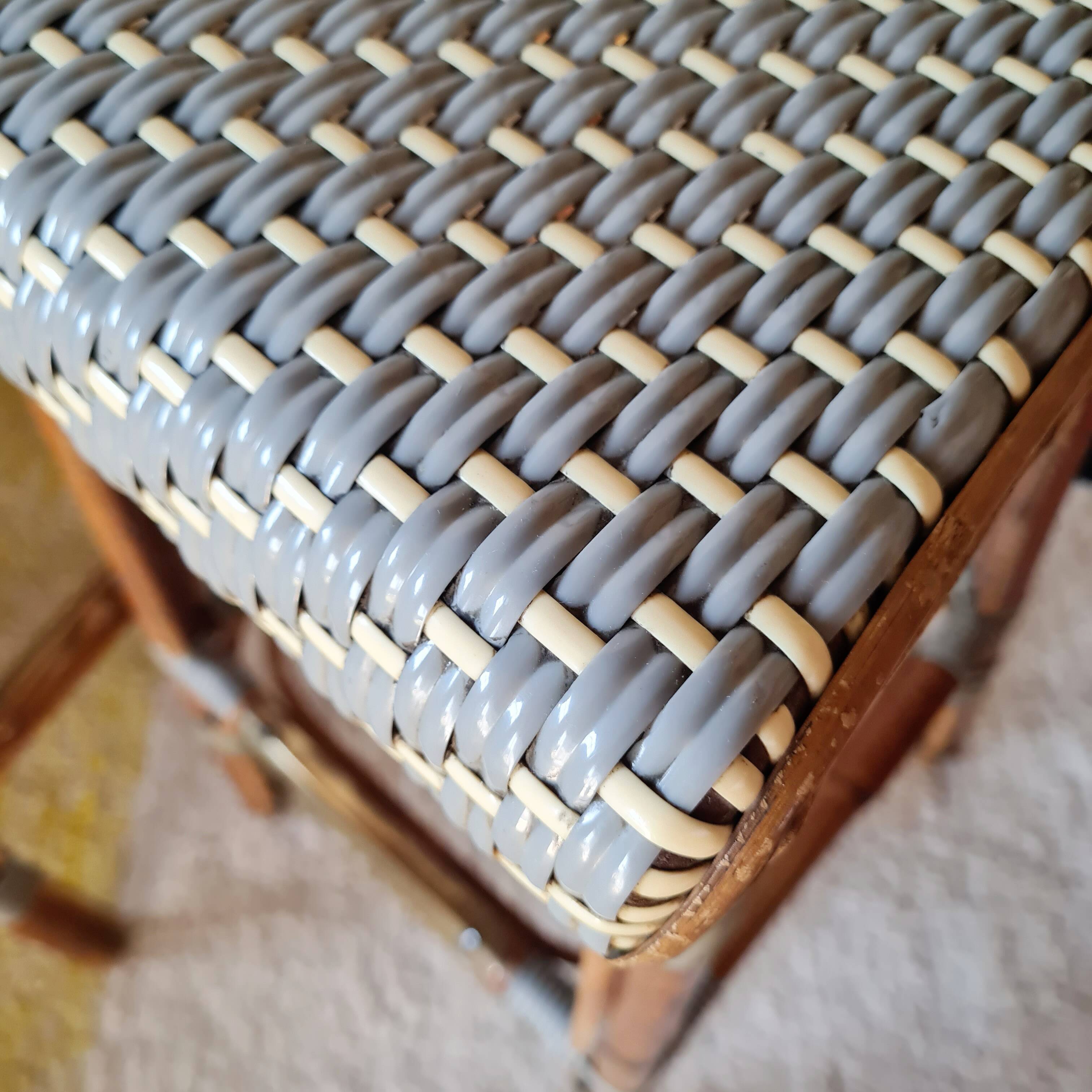 Vintage Gaty bar stools in two-tone rattan and caning.