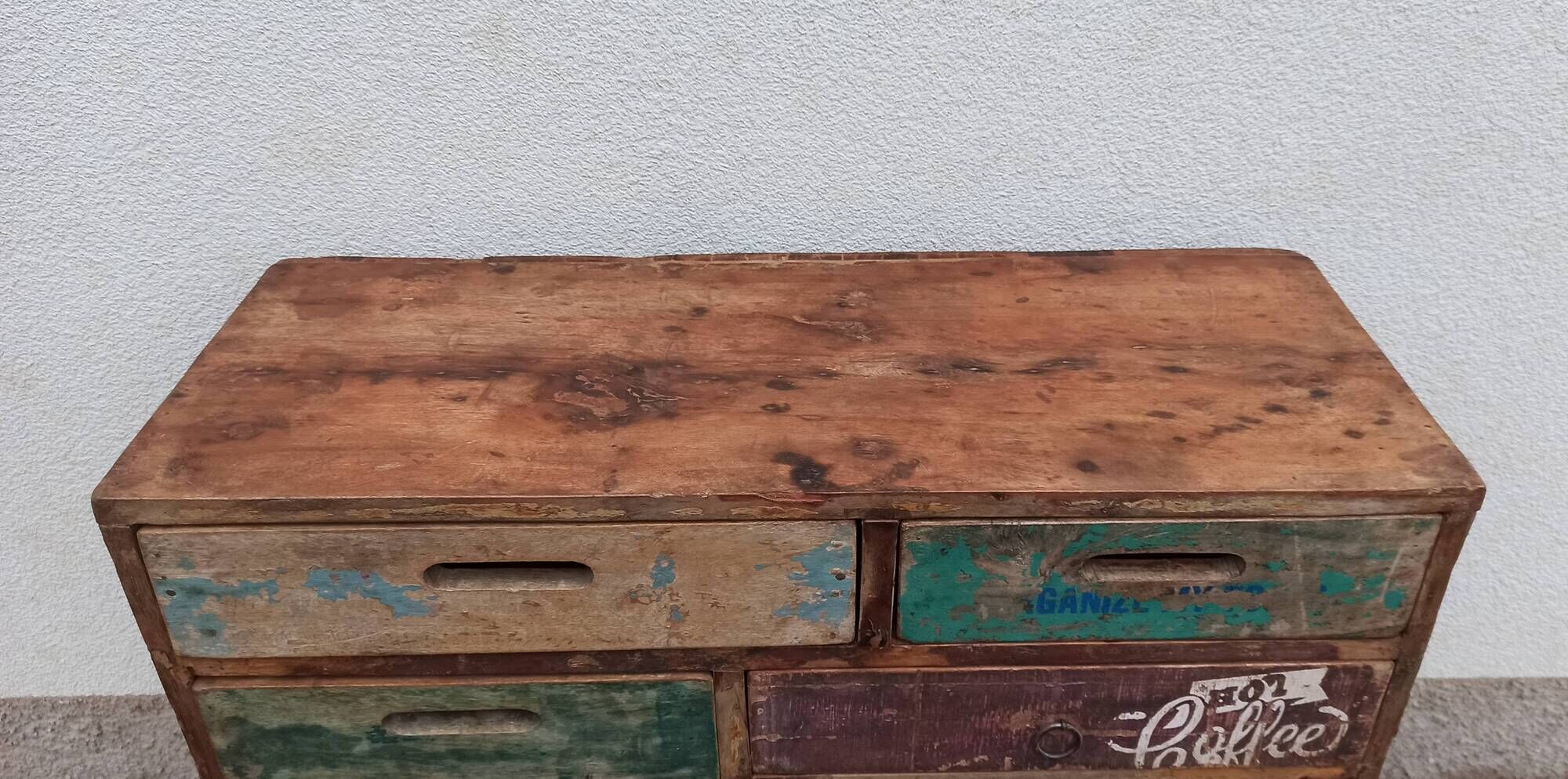 Original wooden chest of drawers with 15 mismatched drawers