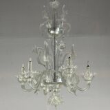 Venetian chandelier in colorless murano glass, 6 arms of light circa 1950