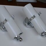 Pair of Delmas opaline and chrome wall lights from the 70s
