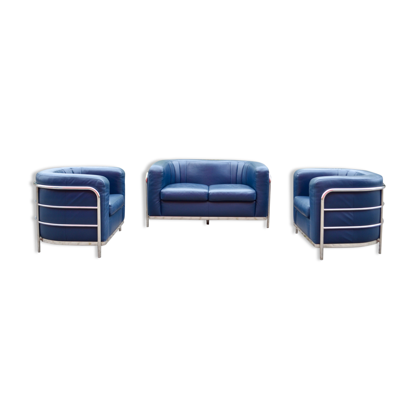 Zanotta Onda set Sofa & 2 Chairs blue leather