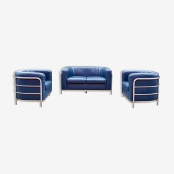 Zanotta Onda set Sofa & 2 Chairs blue leather