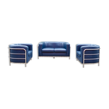 Zanotta Onda set Sofa & 2 Chairs blue leather