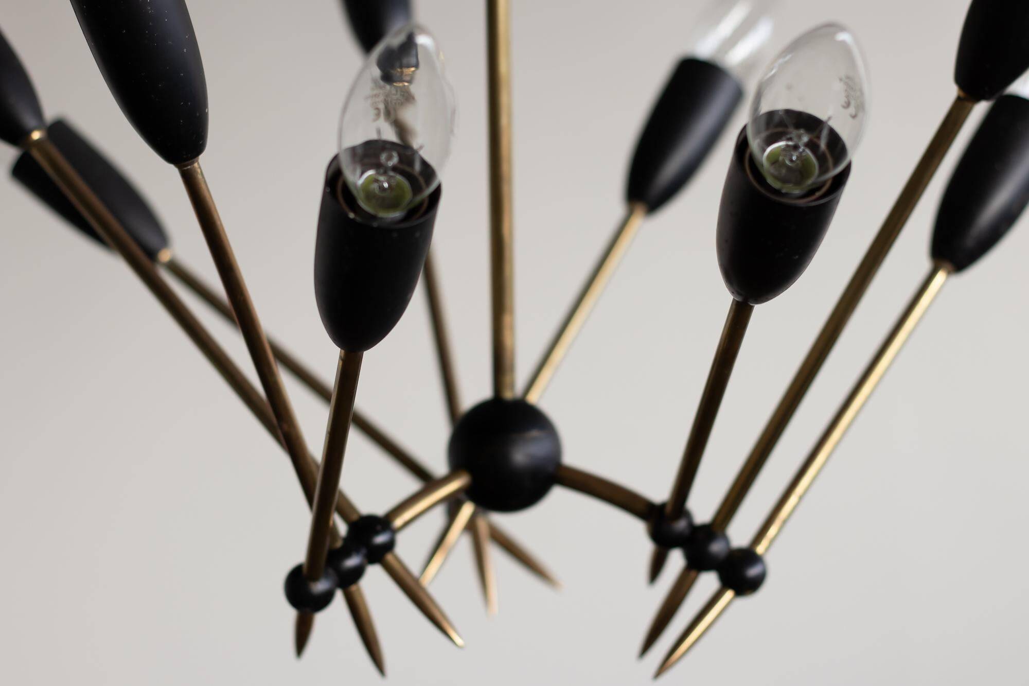 Brass chandelier with nine lights Stilnovo, Italy, 1950s