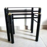 2 glass and chrome side tables, glass and metal coffee tables