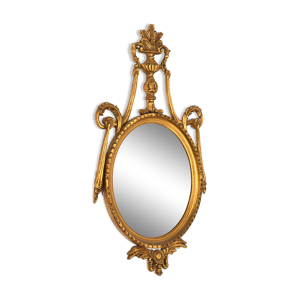 Miroir ovale en bois à patine