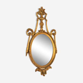 Oval wooden mirror with gilded patina 130 x 68 cm
