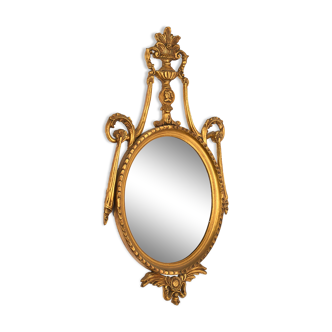 Oval wooden mirror with gilded patina 130 x 68 cm