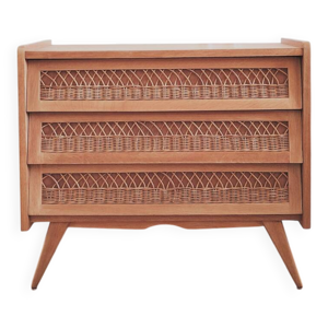 Commode en bois et rotin