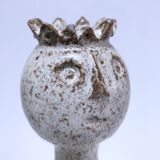ceramic candle holder with crowned head signed P