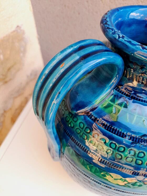 Bitossi ceramic vase or jug, Aldo Londi, Rimini blu.