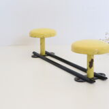 Wall coat rack in yellow and black metal, vintage