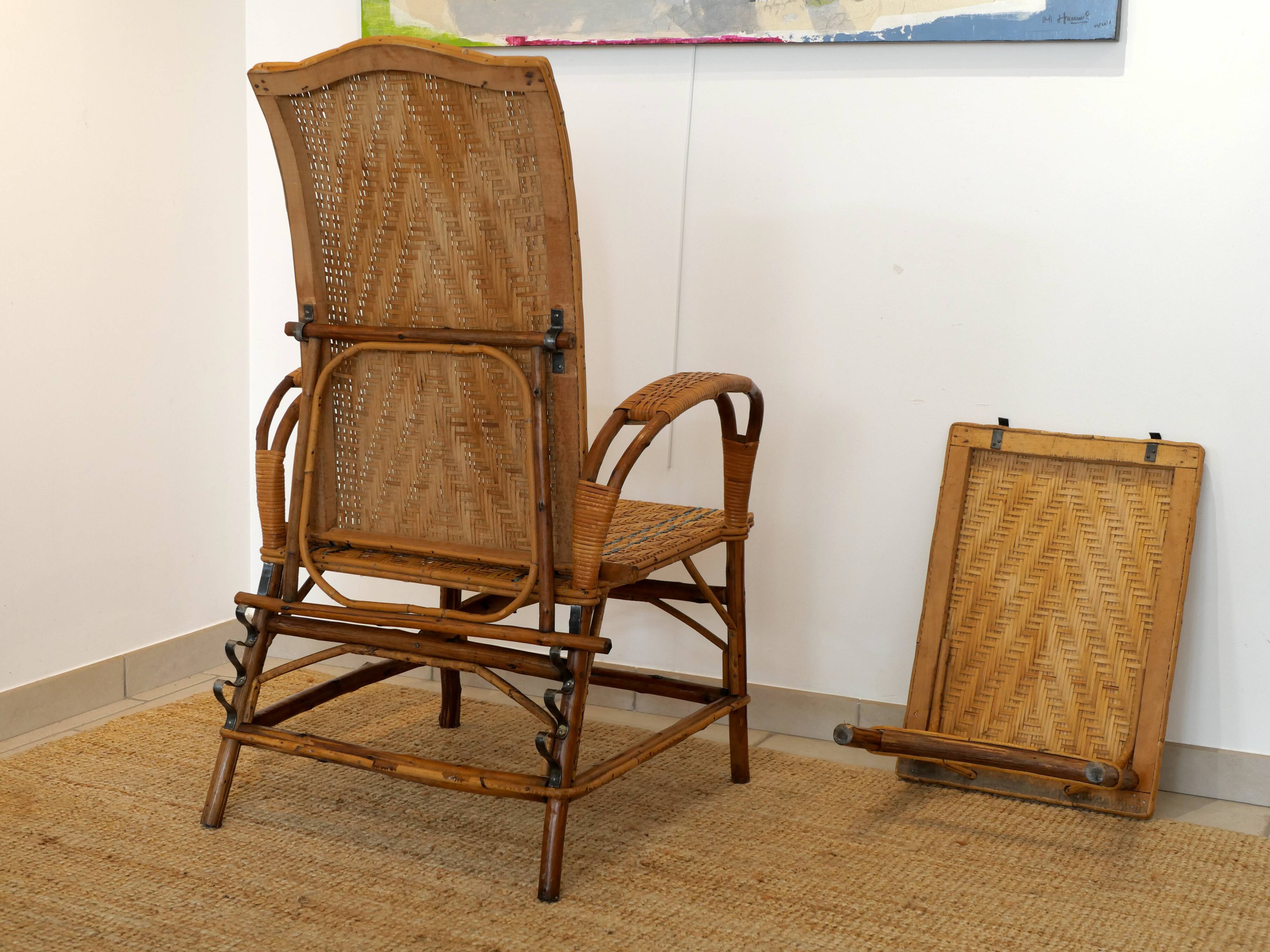 Chaise longue en osier années 30