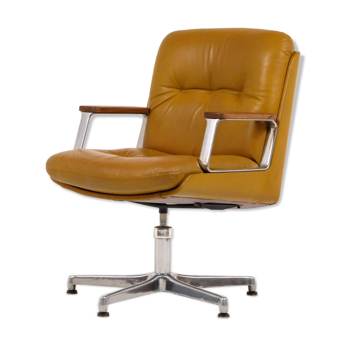 Vaghi leather, aluminium and teak office chair 1970s