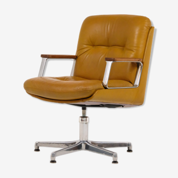 Fauteuil de bureau Vaghi 1970 en cuir, aluminium et teck