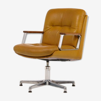 Vaghi leather, aluminium and teak office chair 1970s