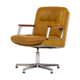 Fauteuil de bureau Vaghi 1970 en cuir, aluminium et teck