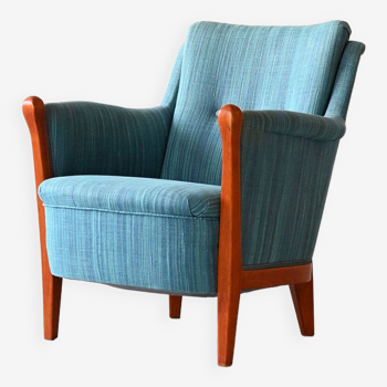 Fauteuil vintage original avec tissu bleu