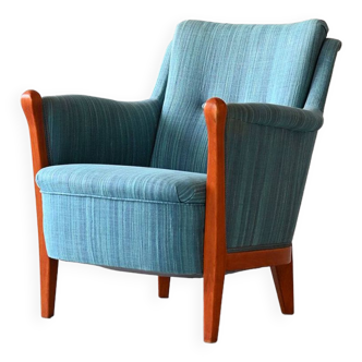 Fauteuil vintage original avec tissu bleu