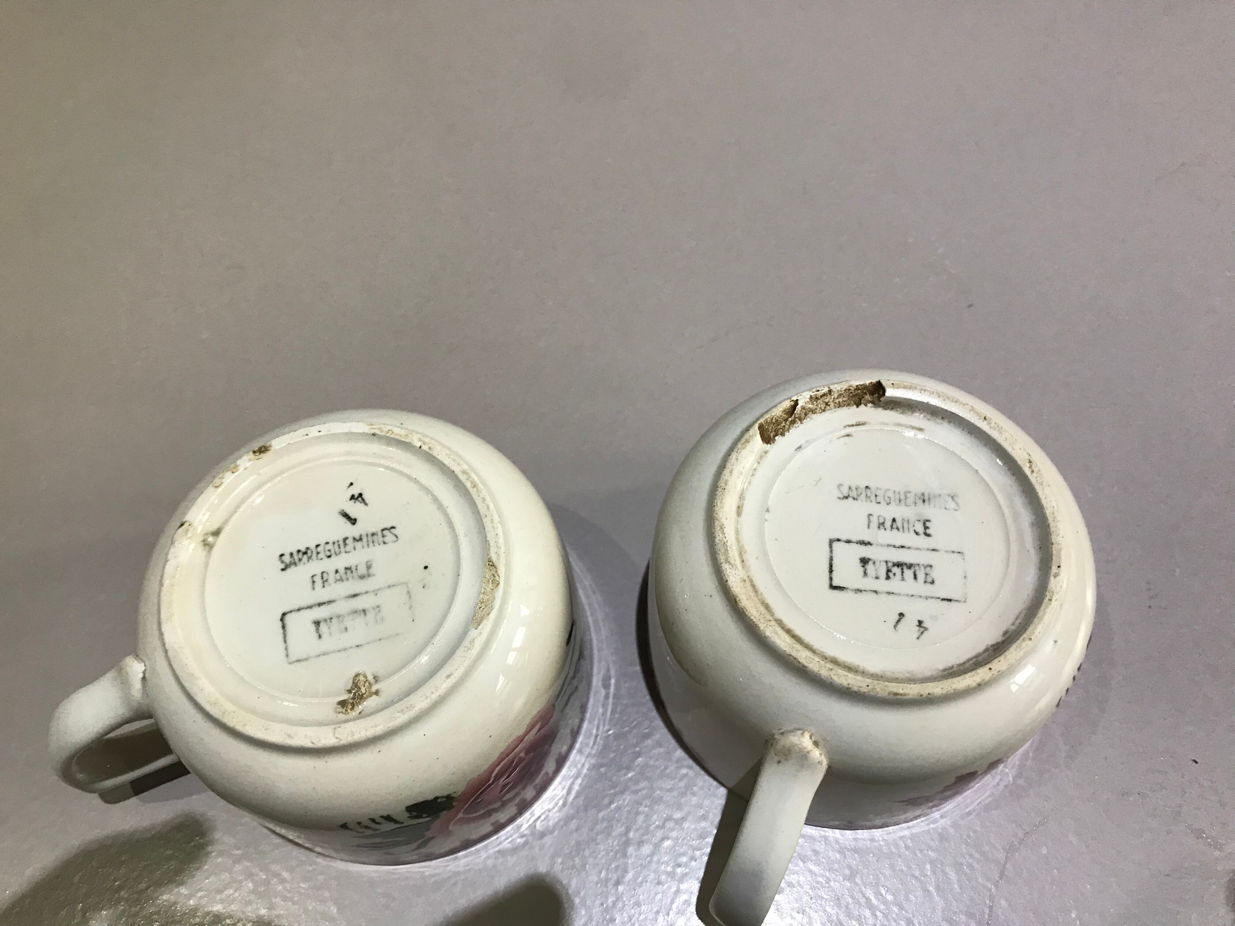 Lot of two cups digoin sarreguemines decoration Yvette