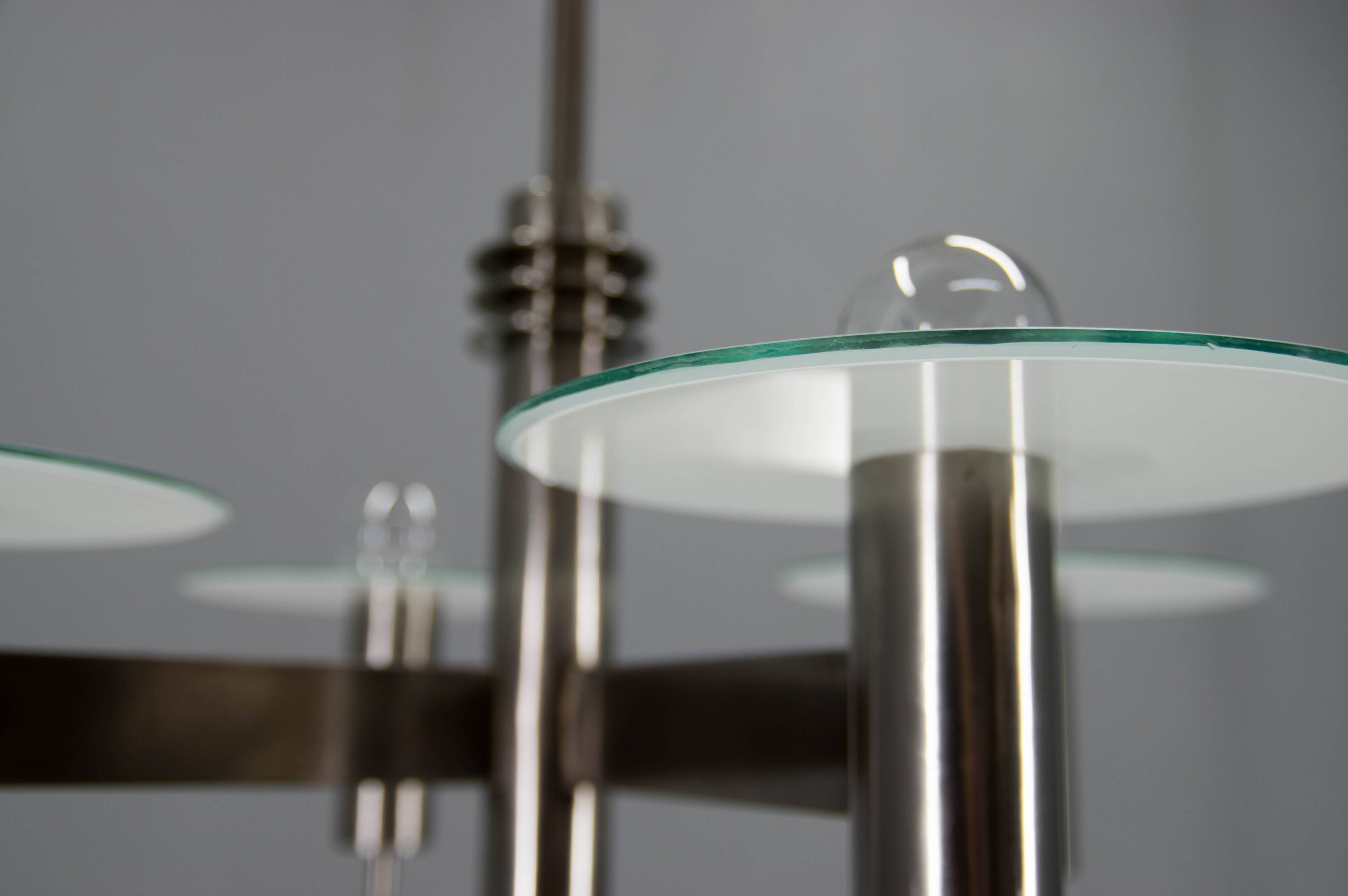 Machine Age Nickel-Plated 4-Flamming Chandelier, 1920s