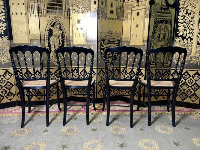 Suite de 4 chaises barettes Napoleon III bois noirci